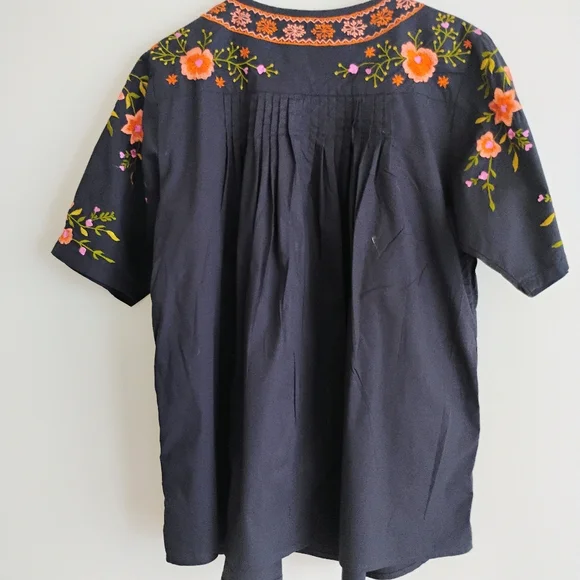 Wayward Fancies eShakti Floral Embroidered Pintuck Top Tunic Boho Peasant Cottag - Picture 13 of 14